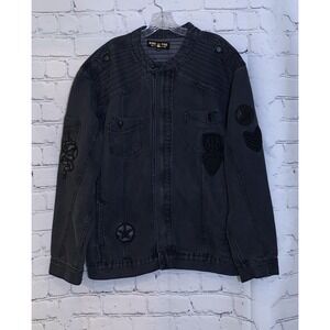 Ring of Fire Jean Jacket Men's XXL Full Zip Patches Black Denim
